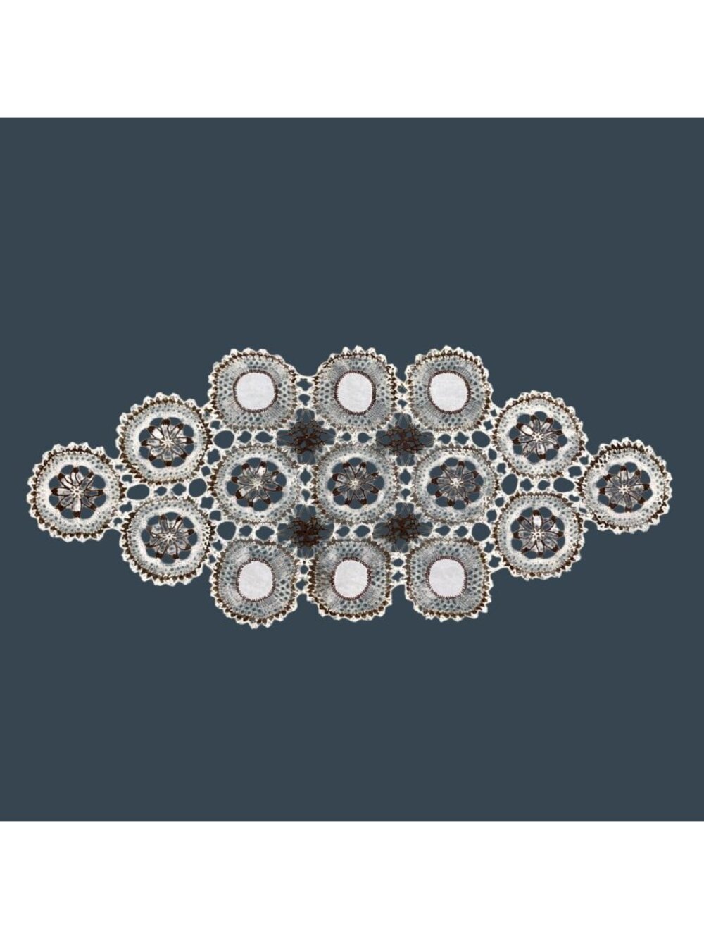 Handmade Starched Crochet Doily Table Runner Brown And White